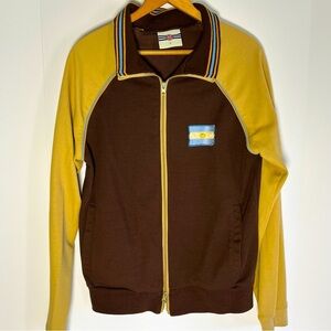VTG Ace Brand Track Jacket Tan/Brown Retro Striped Argentina Men Size Large